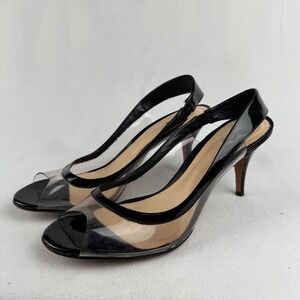Schutz Black Patent Leather & Clear‎ Slingback Heels Pumps Size 10B